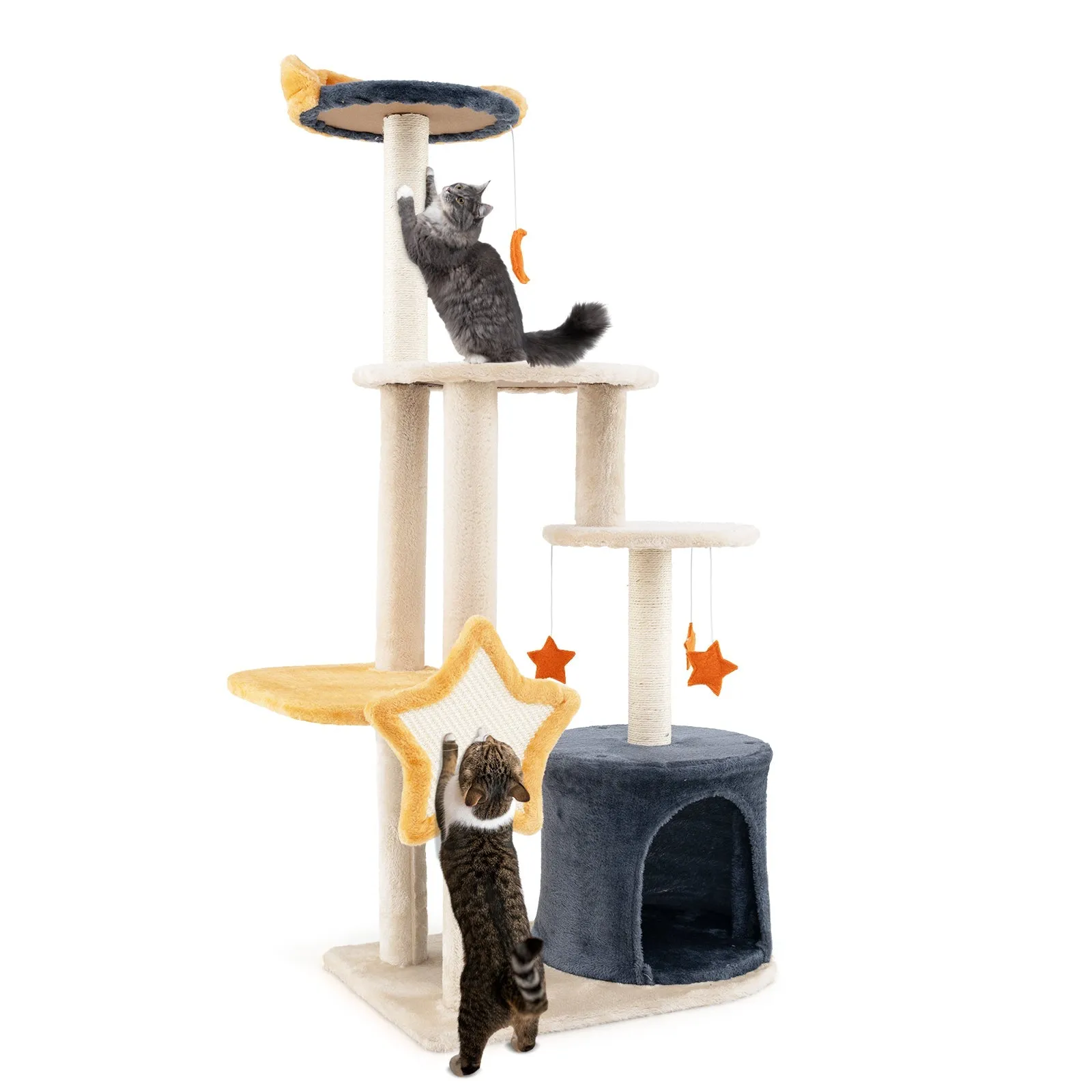 128 cm Tall Cat Tree with Sisl Scratching Posts and Dangling Toys