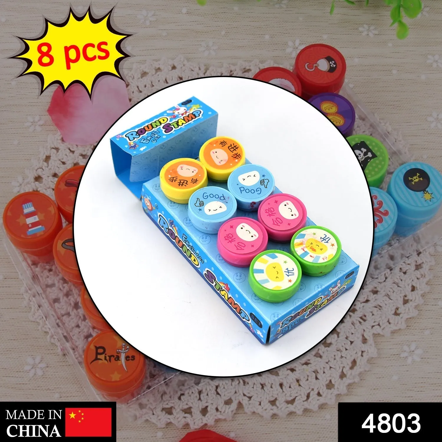 4803 Emoticon Stamps 8 pieces in Round Shape Stamp for Kids Theme Stamps for School Craft & Prefect Gift for Teachers, Parents and Students (Multicolor)