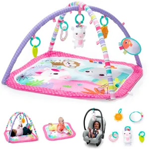 Bright Starts Unicorn Crew Baby Activity Gym & Machine-Washable Play Mat, Pink