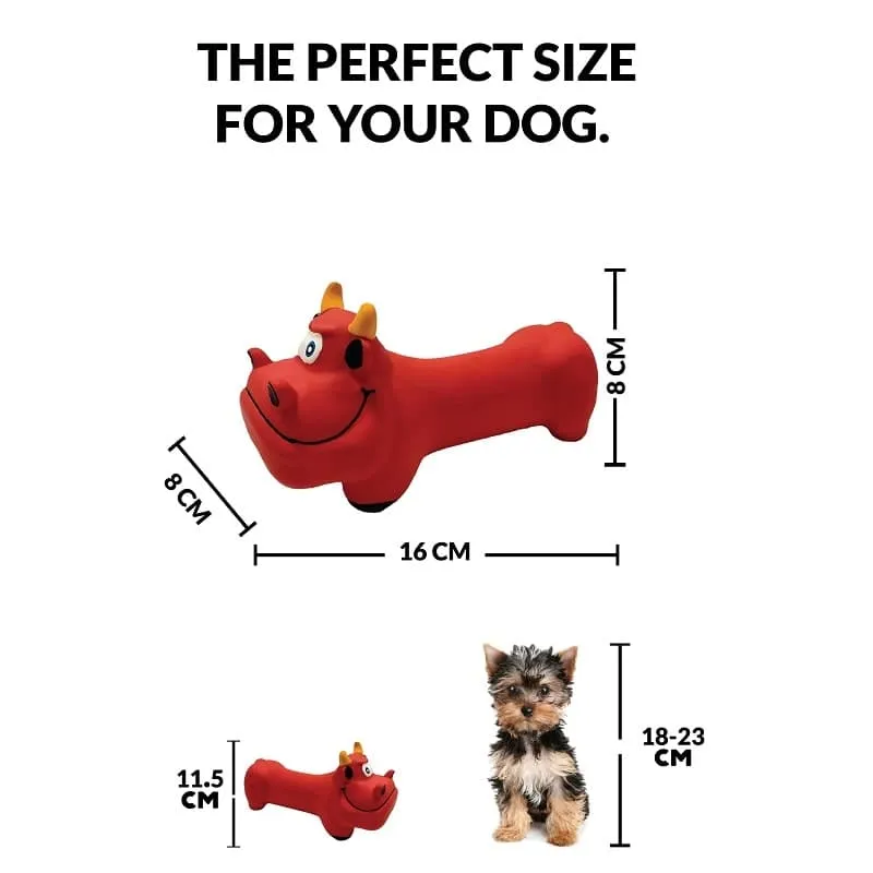 Goofy Tails Red Bull Latex Squeaky Dog Toy for Small & Medium Breeds