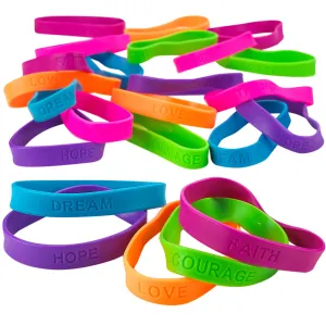 Kicko 24 Rubber Bracelets with Sayings 8 Inches Diameter, Wristband, Assorted Colors