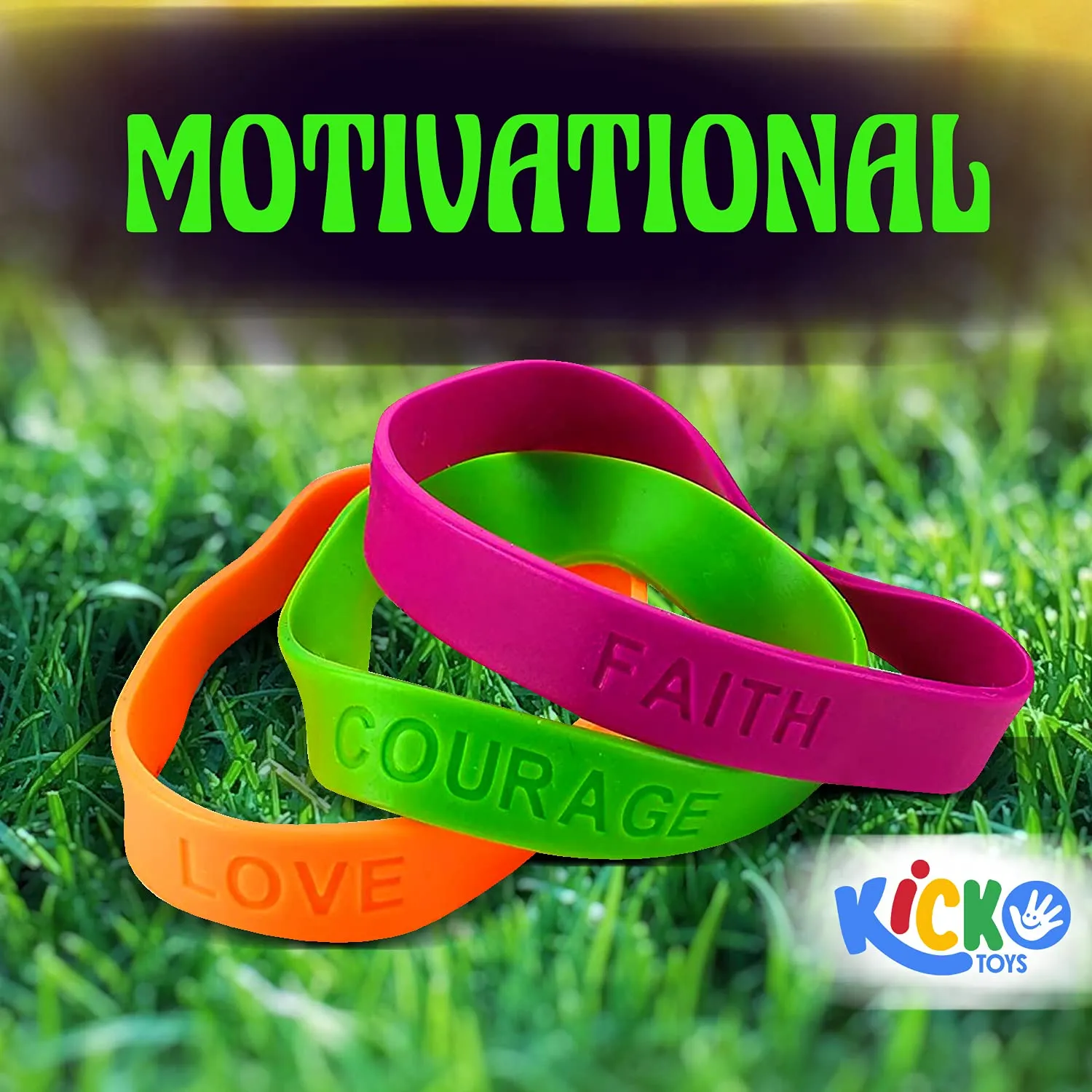 Kicko 24 Rubber Bracelets with Sayings 8 Inches Diameter, Wristband, Assorted Colors