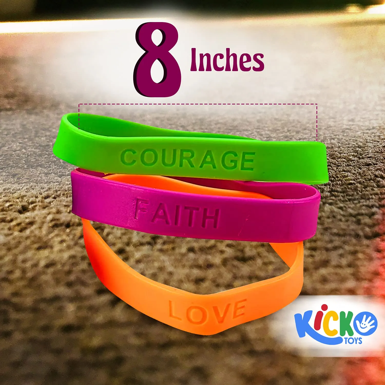 Kicko 24 Rubber Bracelets with Sayings 8 Inches Diameter, Wristband, Assorted Colors