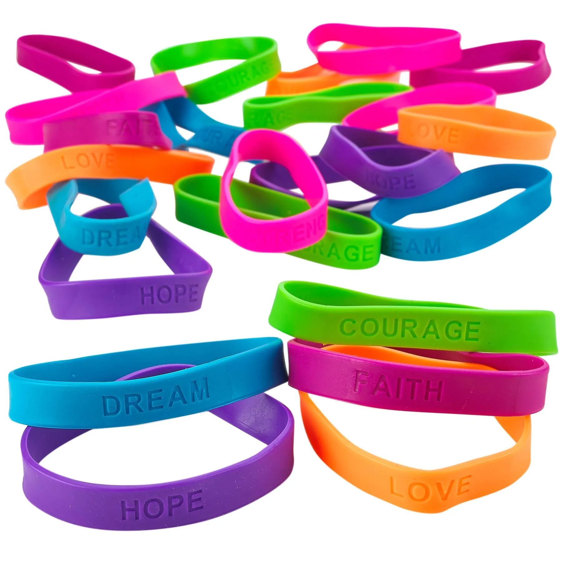 Kicko 24 Rubber Bracelets with Sayings 8 Inches Diameter, Wristband, Assorted Colors