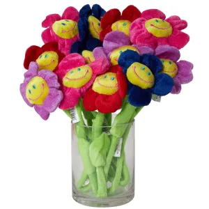 12-Pack Kicko Smiling Daisy Plush Set - 13-Inch Sunflowers with Assorted Colors and Long Bendable Stems