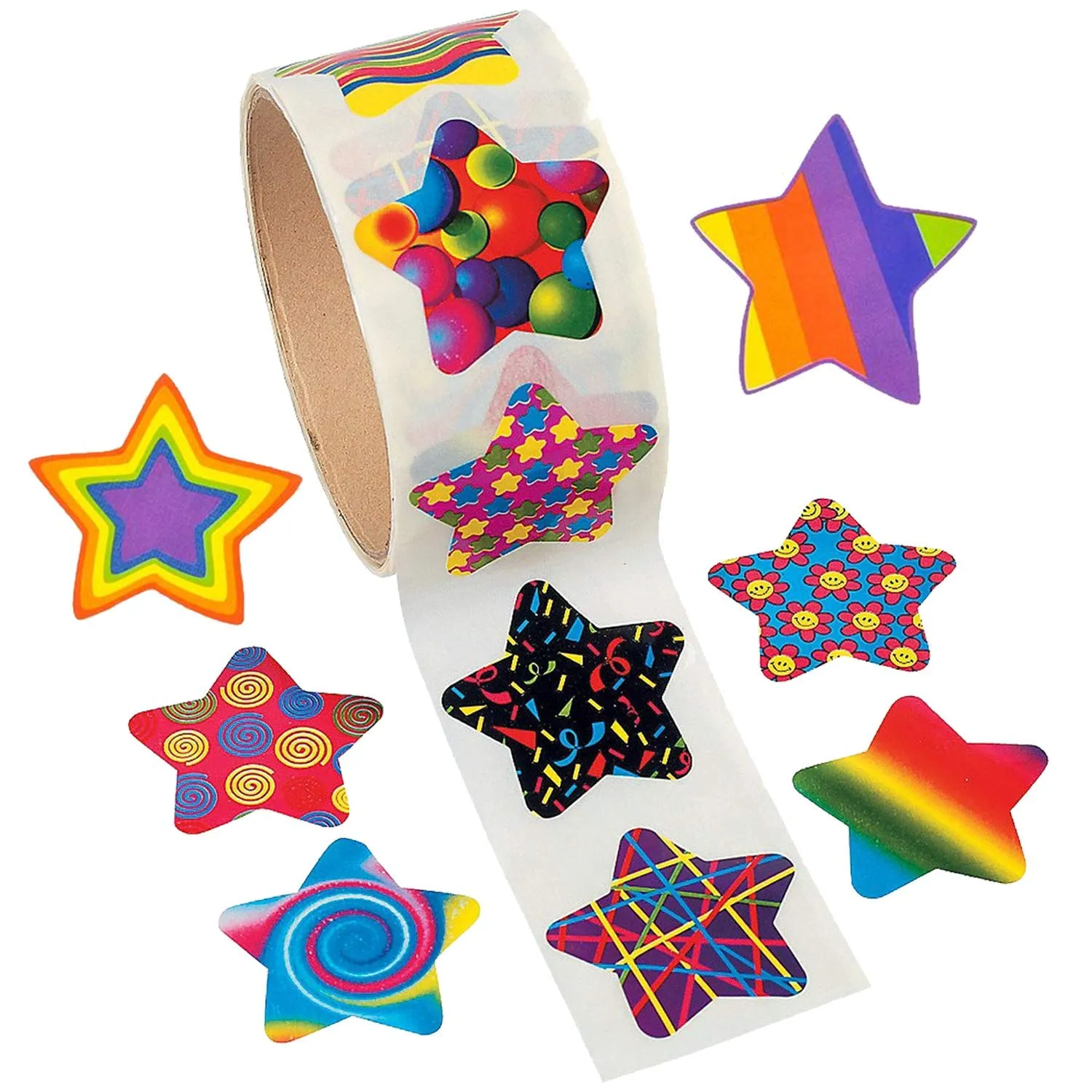 Kicko Star Stickers - 4 Rolls - 1.5 Inches - 400 Assorted Colors and Funky Designs Star