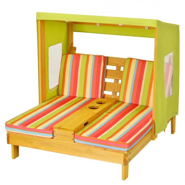 Kids Patio Lounge Chair with Cup Holders and Awning-Multicolor