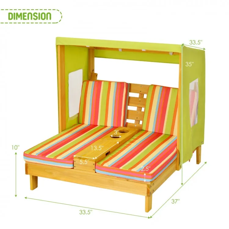 Kids Patio Lounge Chair with Cup Holders and Awning-Multicolor