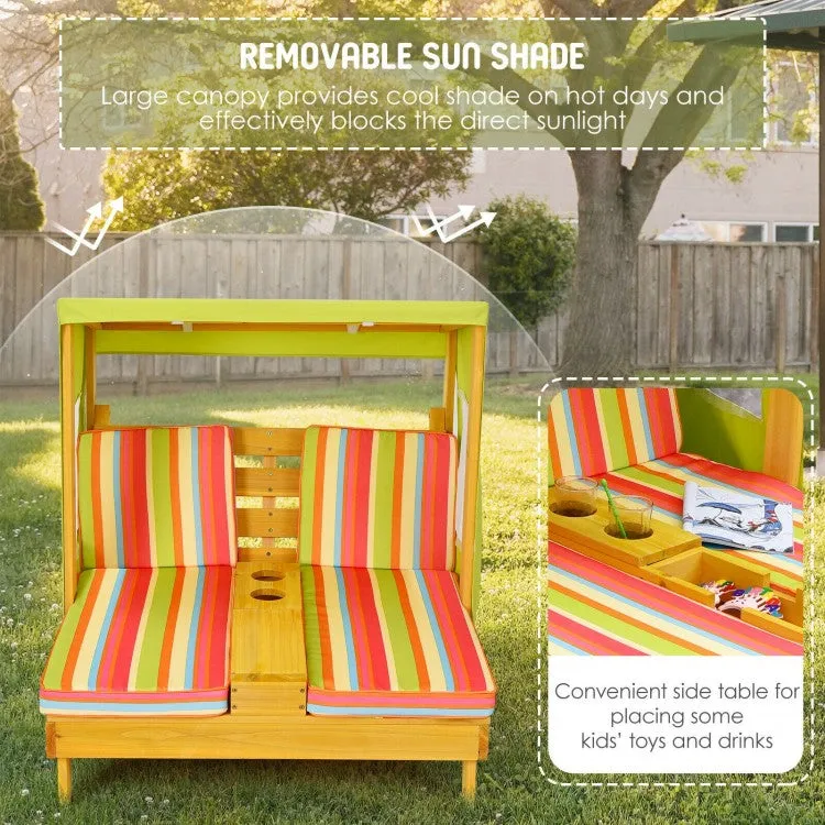 Kids Patio Lounge Chair with Cup Holders and Awning-Multicolor