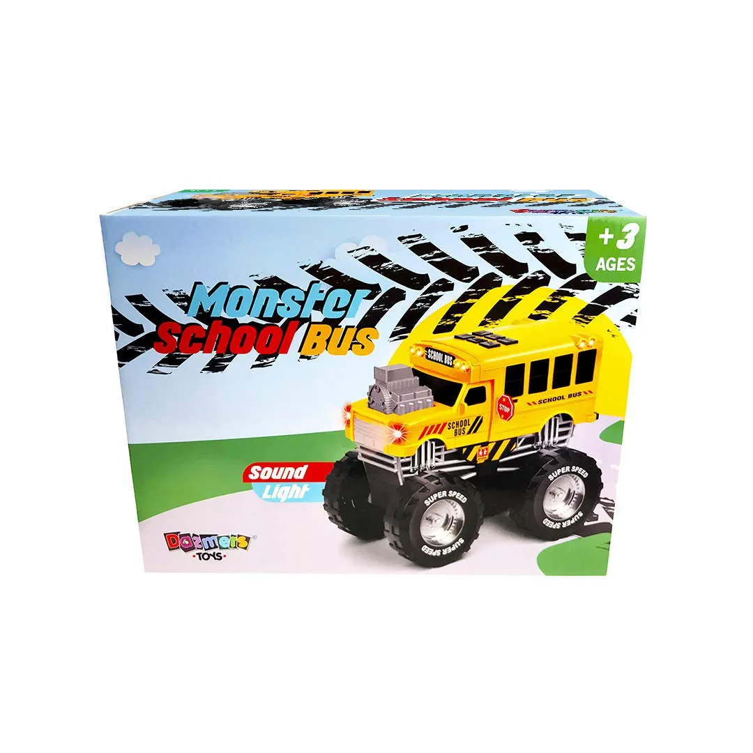 Monster Truck with Lights and Sounds, School Bus Vehicle Toy, for Boys and Girls Ages 3 