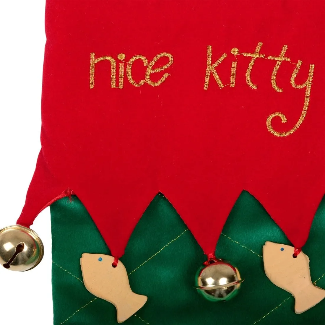 Nice Kitty Pet Cat Christmas Stocking Red & Green Fabric