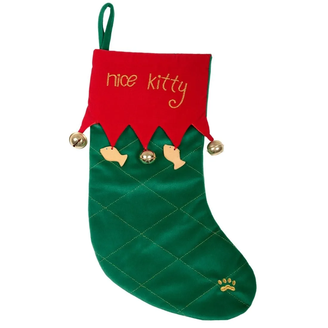 Nice Kitty Pet Cat Christmas Stocking Red & Green Fabric