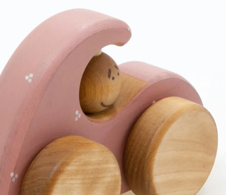 Pink Wooden Beetle Car Toy