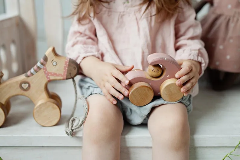 Pink Wooden Beetle Car Toy