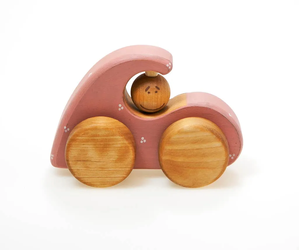 Pink Wooden Beetle Car Toy