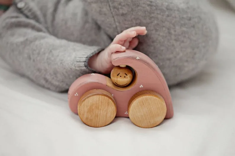 Pink Wooden Beetle Car Toy