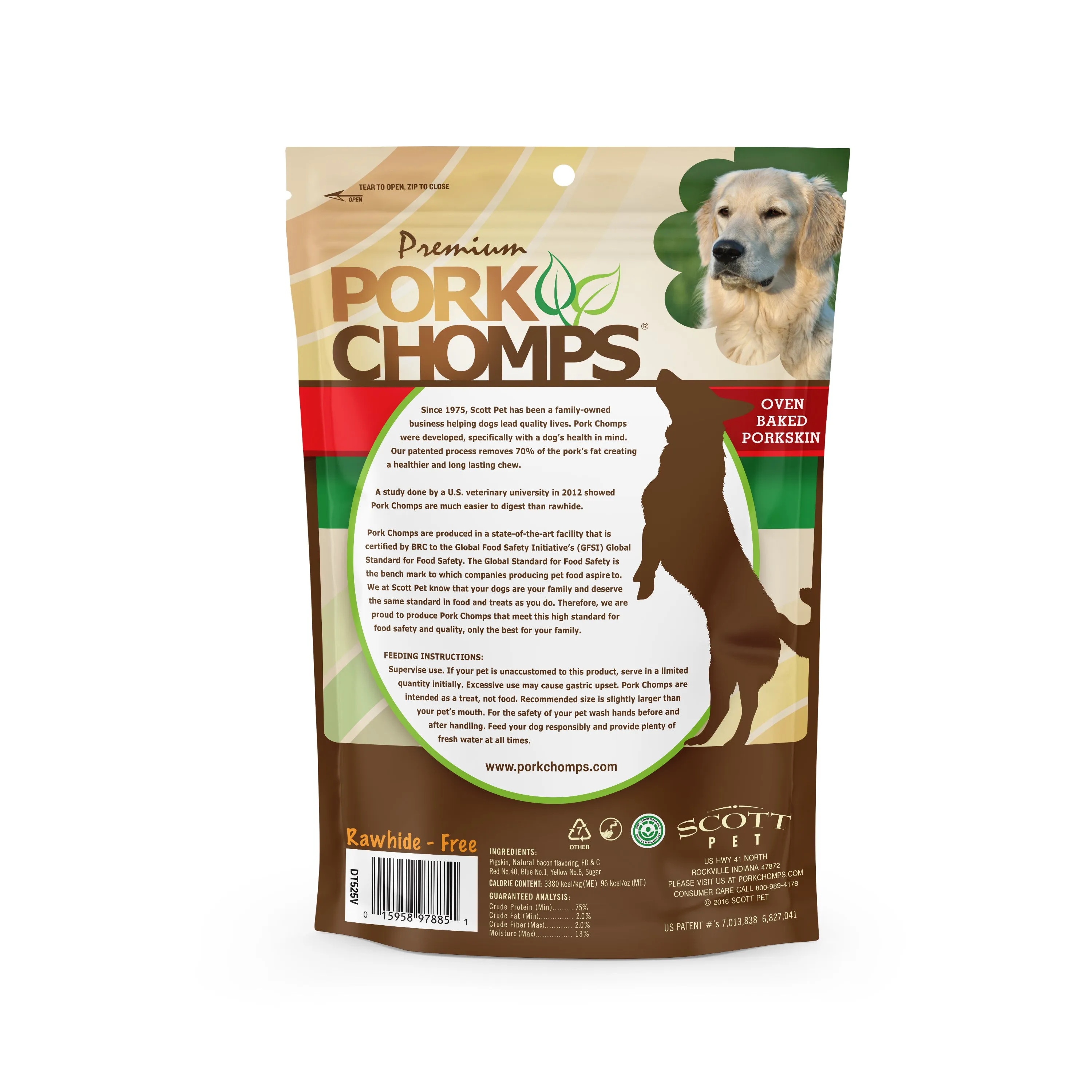 Pork Chomps 6-inch Baked Pork Skin Twists with Bacon Flavor wrap, 4 count Dog Chews