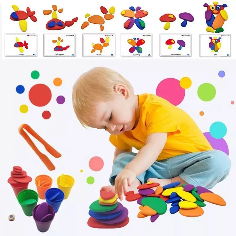 Rainbow Pebbles activity set with Cards - Open Ended Play Toys