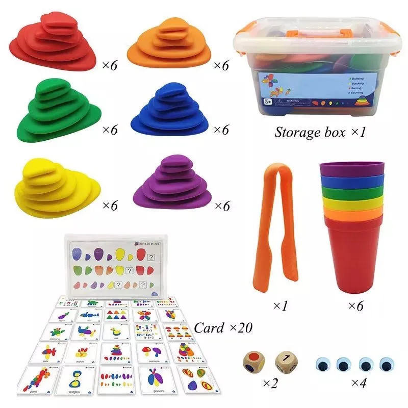 Rainbow Pebbles activity set with Cards - Open Ended Play Toys