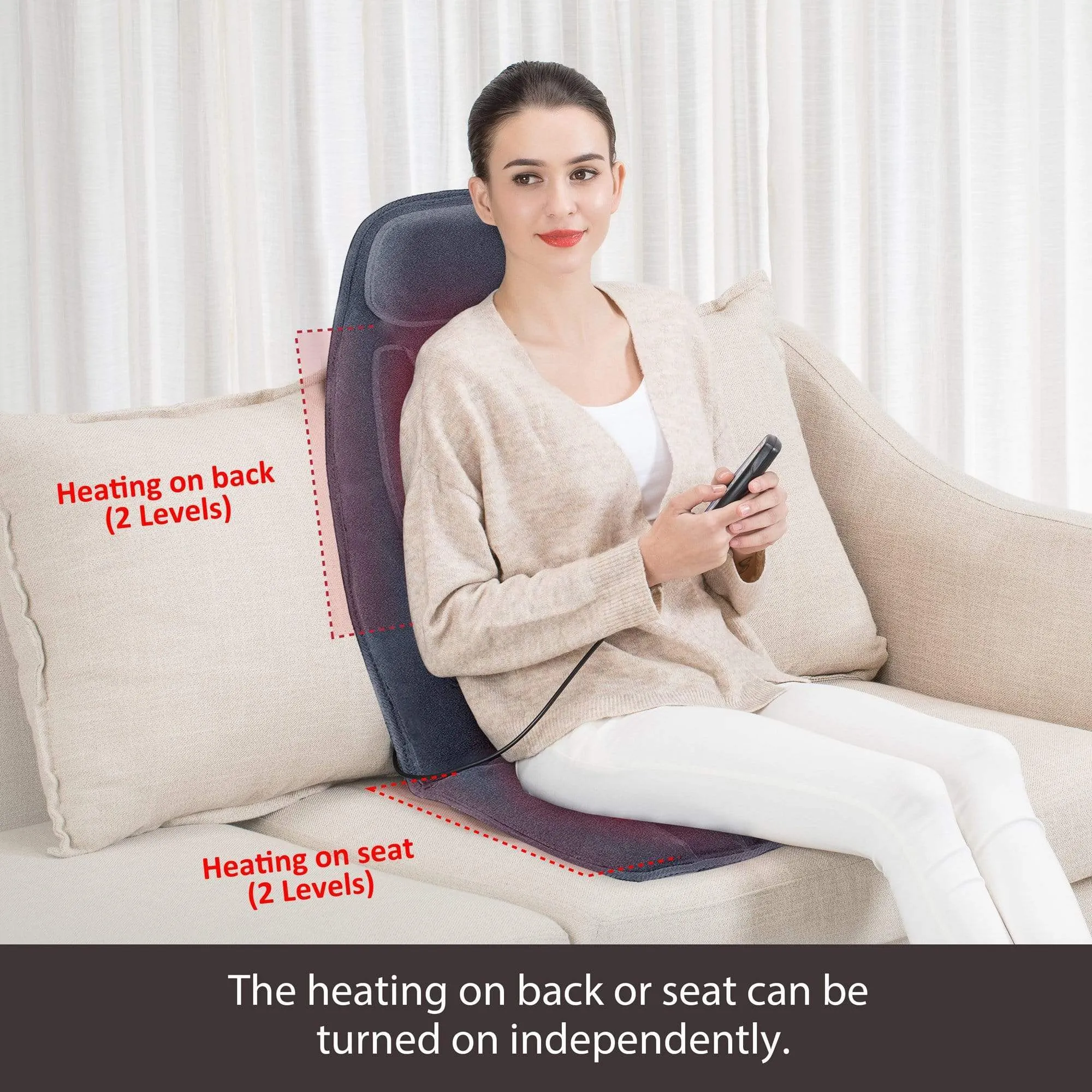 Vibration Back Massage Seat Cushion with Heat & Memory Foam Support Pad -126