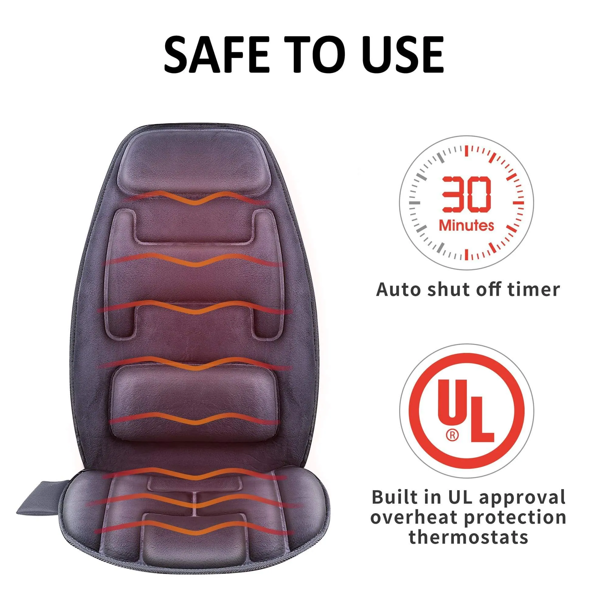 Vibration Back Massage Seat Cushion with Heat & Memory Foam Support Pad -126