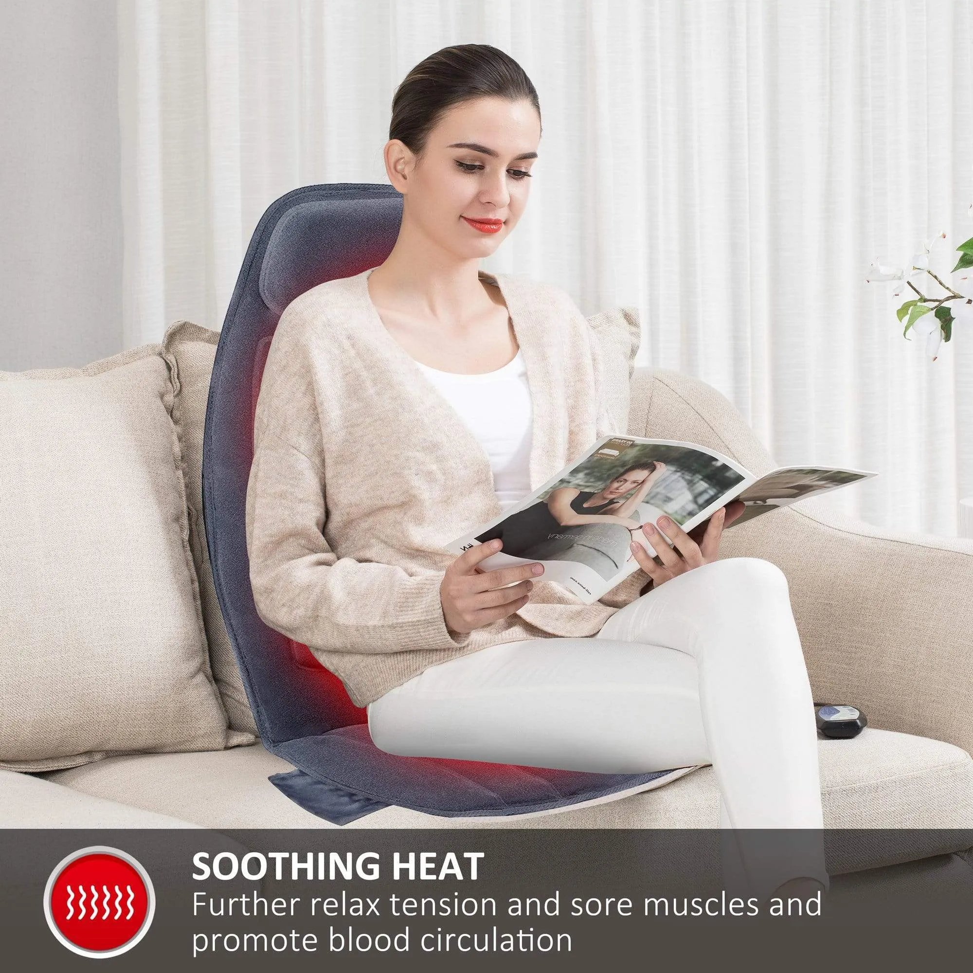 Vibration Back Massage Seat Cushion with Heat & Memory Foam Support Pad -126