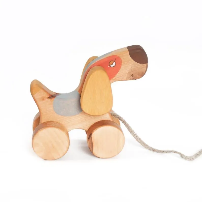 Wooden Pull Toy Terrier Dog